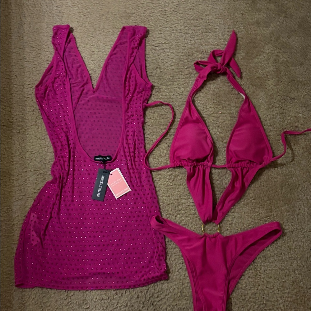 PrettyLittleThing Hot Pink Mesh Coverup